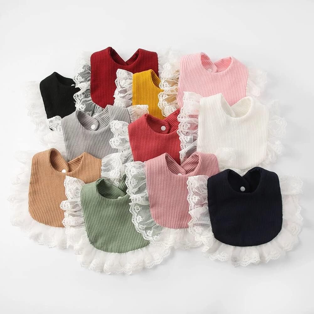 Surakey Baby Muslin Bandana Drool Lace Bibs Adjustable Bibs, Teething and Drooling Bibs Saliva Towel Clean Bibs for Newborn - Gray - Image 2
